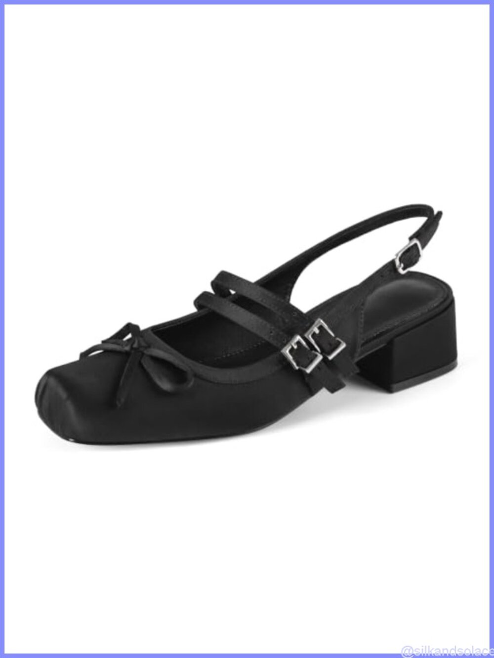 Satin Slingback Ballet Flats Square Toe Block Heel Mary Jane Pumps